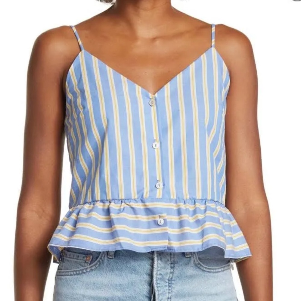The Good Jane Top Ocean Breeze Kaia Stripe Button Front Peplum Size Medium